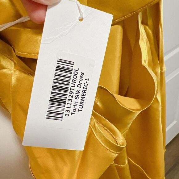 NEW! Reformation Torin Silk Dress TURMERIC size L - Picture 7 of 8